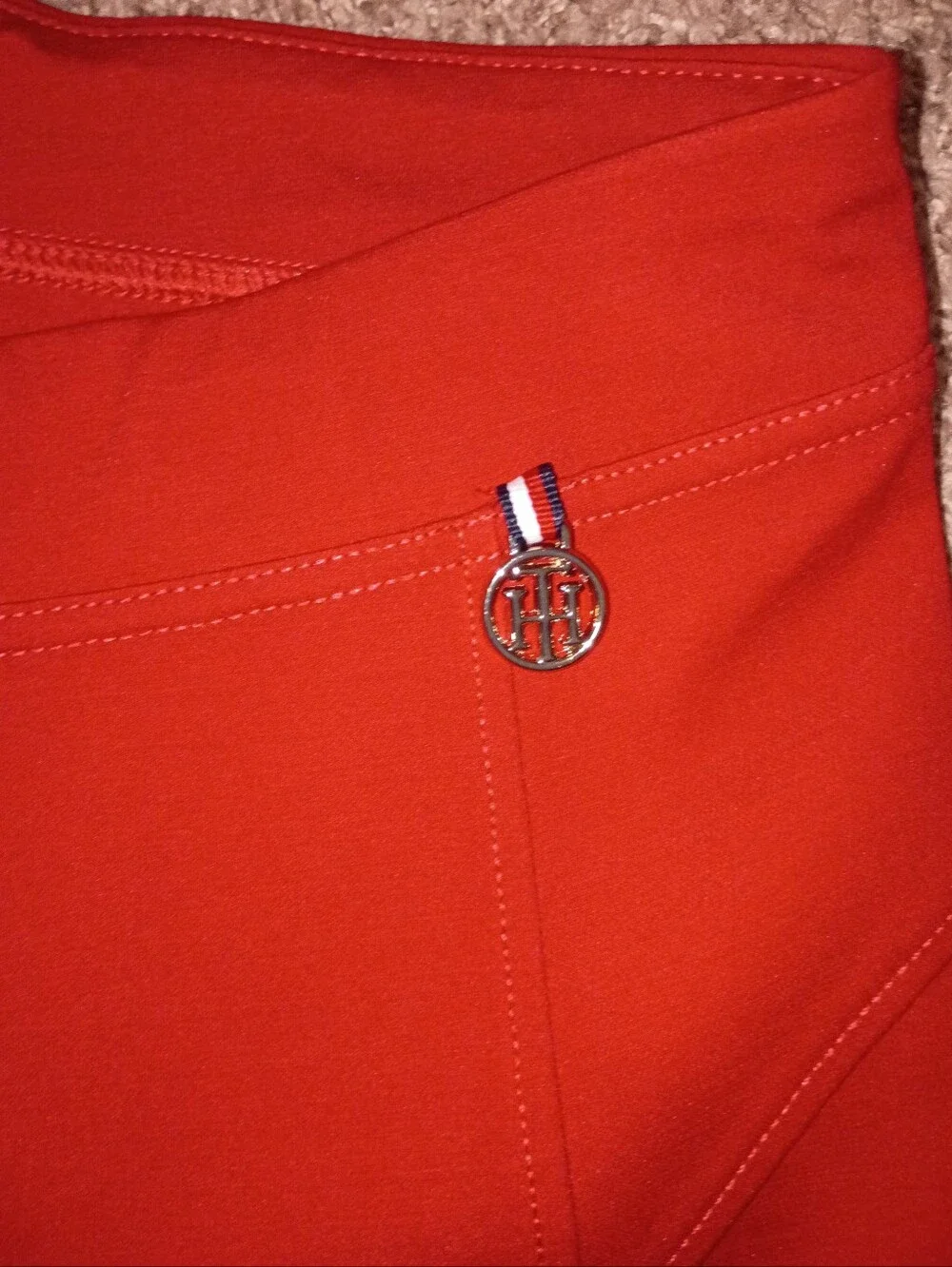 🍒 Tommy Hilfiger Red pants with Signature gold Trim